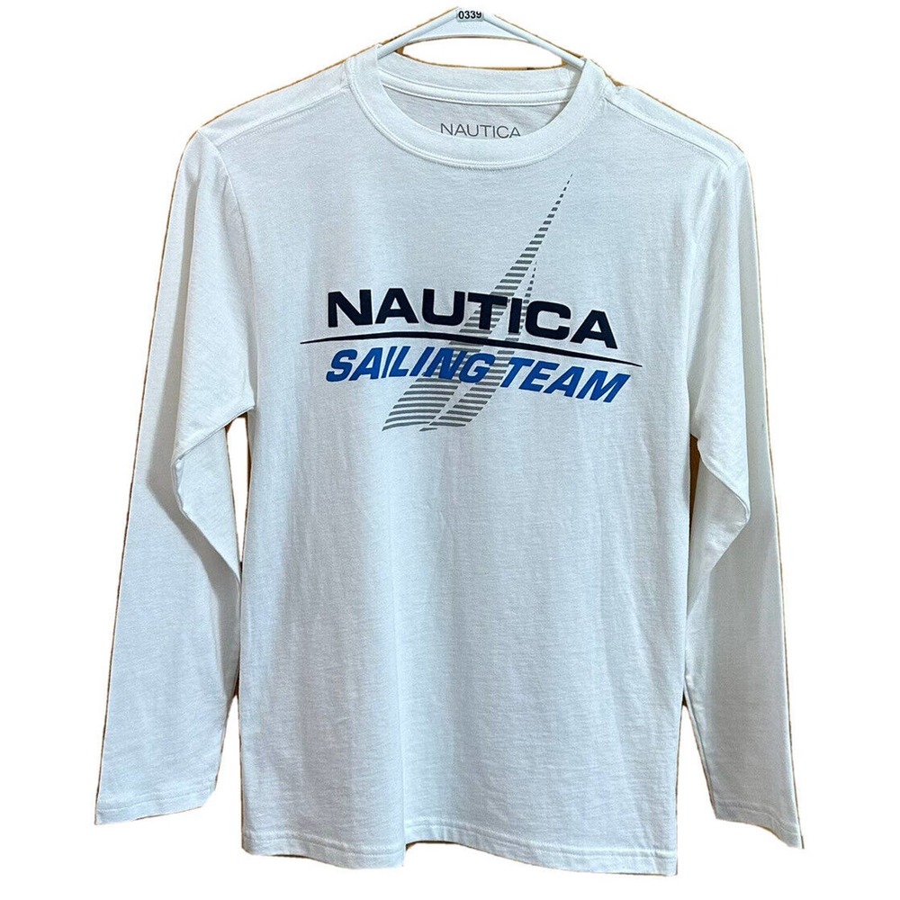 NWT, Nautica Sailing Team (Logo) Boys Sz 10/12 Medium White Long Sleeve T-Shirt